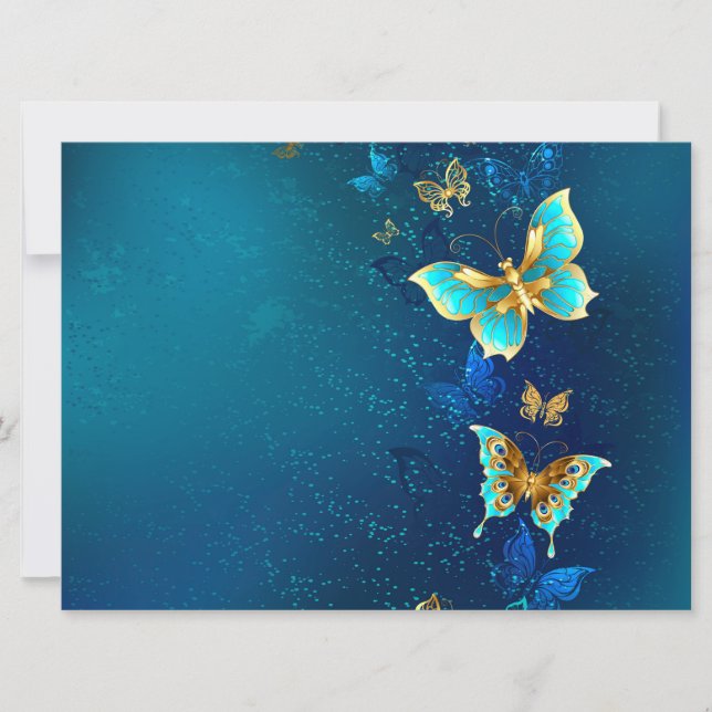 Goldene Schmetterlinge auf blauem Hintergrund Ankündigung (Vorderseite)