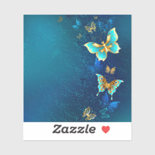 Goldene Schmetterlinge auf blauem Hintergrund Aufkleber