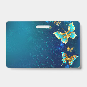 Goldene Schmetterlinge auf blauem Hintergrund Ausweis