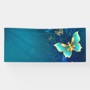 Goldene Schmetterlinge auf blauem Hintergrund Banner