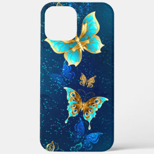 Goldene Schmetterlinge auf blauem Hintergrund Case-Mate iPhone Hülle