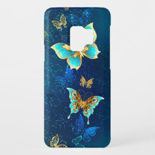 Goldene Schmetterlinge auf blauem Hintergrund Case-Mate Samsung Galaxy S9 Hülle