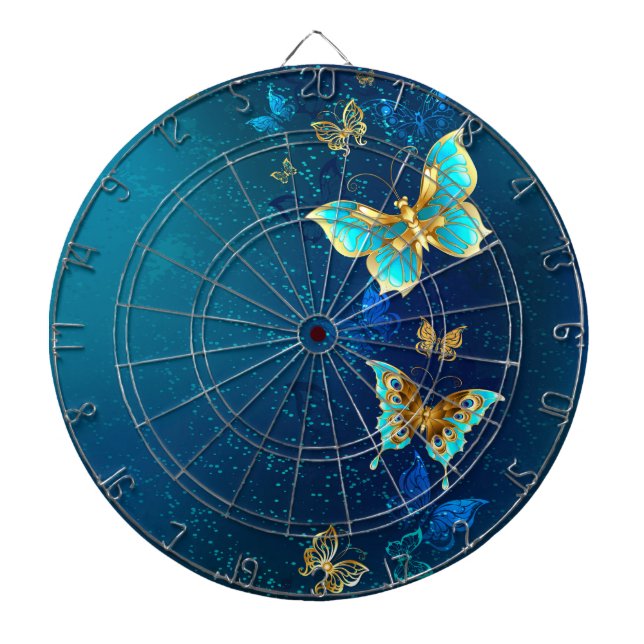 Goldene Schmetterlinge auf blauem Hintergrund Dartscheibe (vorne)