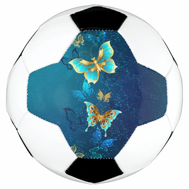 Goldene Schmetterlinge auf blauem Hintergrund Fußball (Vorderseite)