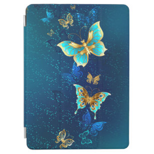Goldene Schmetterlinge auf blauem Hintergrund iPad Air Hülle