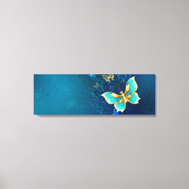 Goldene Schmetterlinge auf blauem Hintergrund Leinwanddruck (Vorderseite)
