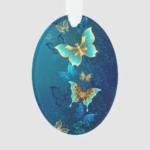 Goldene Schmetterlinge auf blauem Hintergrund Ornament
