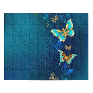 Goldene Schmetterlinge auf blauem Hintergrund Puzzle