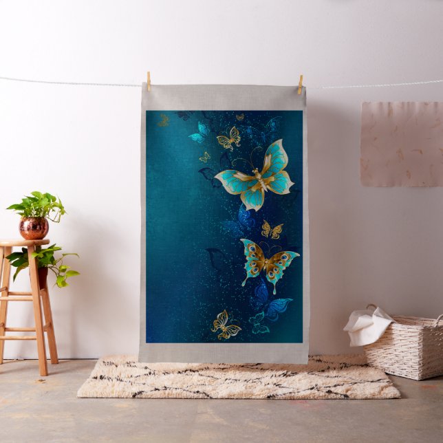 Goldene Schmetterlinge auf blauem Hintergrund Stoff (Beispiel)