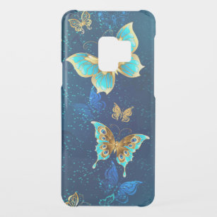 Goldene Schmetterlinge auf blauem Hintergrund Uncommon Samsung Galaxy S9 Hülle