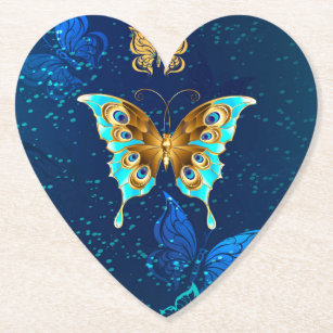 Goldene Schmetterlinge auf blauem Hintergrund Untersetzer