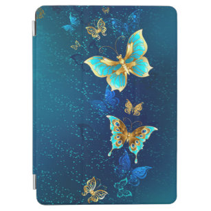 Goldene Schmetterlinge auf einem blauen Hintergrun iPad Air Hülle