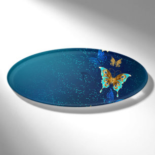 Goldene Schmetterlinge auf einem blauen Hintergrun Namenschild