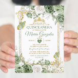 Goldene Schmetterlinge aus Quinceñera Sage Green C Einladung<br><div class="desc">Quinceañera Sage Green & Gold Crown mexikanische Schmetterling Einladung Mis Quince 15 Anos,  16. Geburtstag, </div>