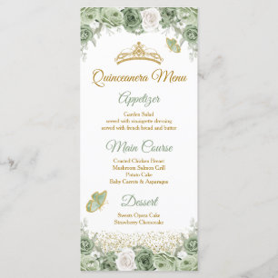 Goldene Schmetterlinge aus Quinceñera Sage Green C Menükarte
