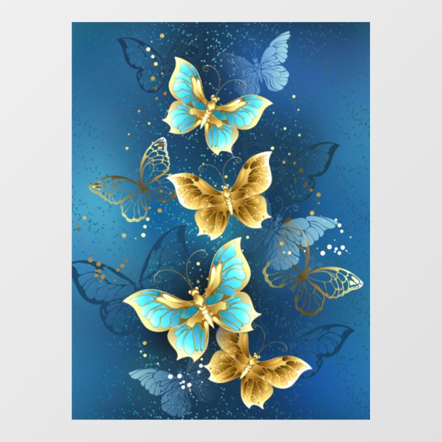 Goldene Schmetterlinge Fensteraufkleber (Blatt)
