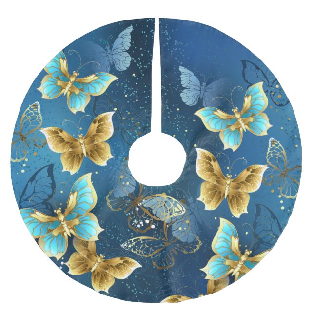 Goldene Schmetterlinge Polyester Weihnachtsbaumdecke (Vorderseite)