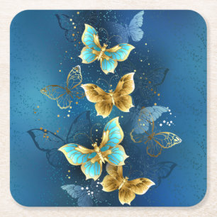 Goldene Schmetterlinge Rechteckiger Pappuntersetzer