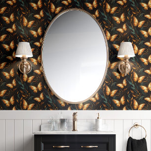 Goldene Schmetterlinge und Reben auf Schwarz Tapete