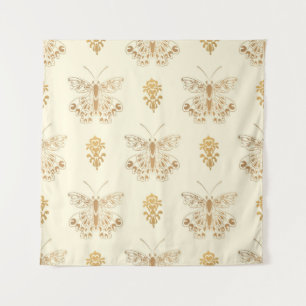 Goldene Schmetterlinge, weißer nahtloser Vintage-H Wandteppich