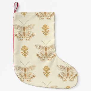 Goldene Schmetterlinge, weißes, nahtloses Vintages Kleiner Weihnachtsstrumpf