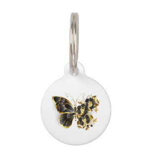 Goldene Schmetterlingsblume mit schwarzer Orchidee Haustiermarke