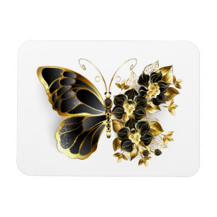 Goldene Schmetterlingsblume mit schwarzer Orchidee Magnet
