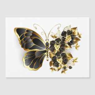 Goldene Schmetterlingsblume mit schwarzer Orchidee Magnetkarte