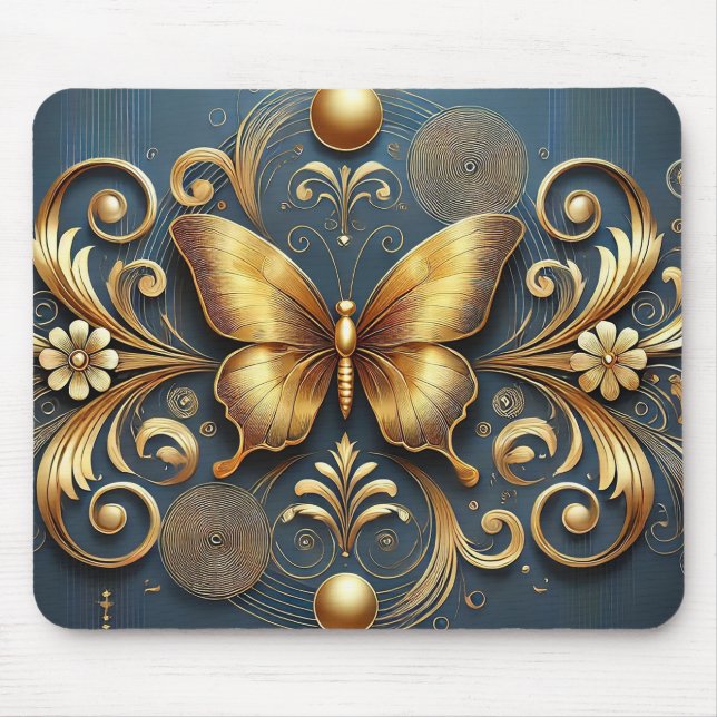 Goldene Schmetterlingsgestaltung Mousepad (Vorne)