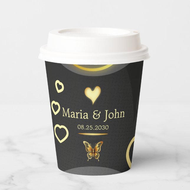 Goldene Schmetterlingspapiere - Teller Pappbecher (Vorderseite)