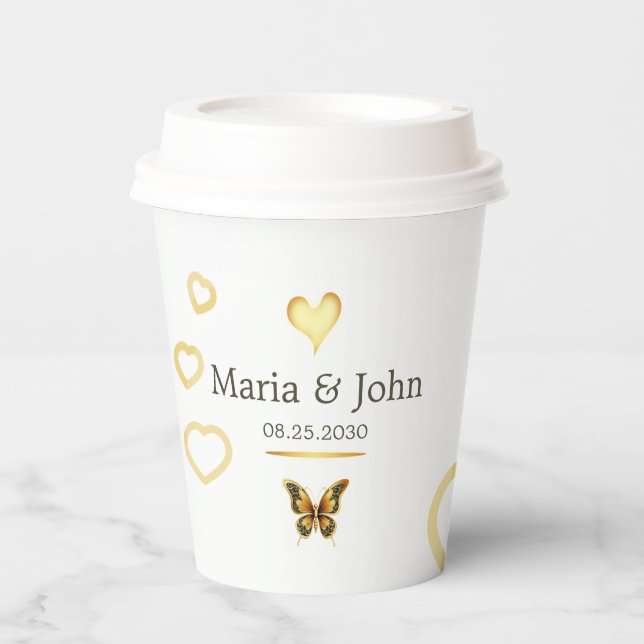 Goldene Schmetterlingspapiere - Teller Pappbecher (Vorderseite)