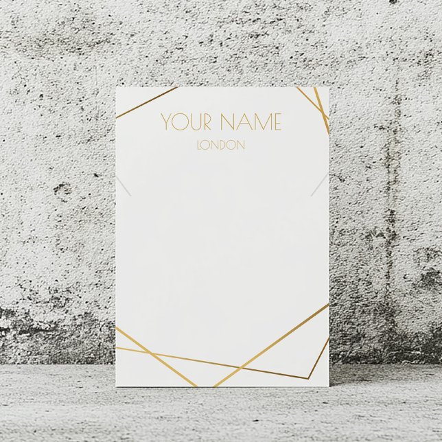 Goldene Schmuckkarte von Kintsugi (White necklace display card with gold text and gold geometric border)