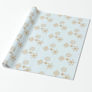 Goldene Schneeflocke auf Frosty Blue Christmas Pat Geschenkpapier