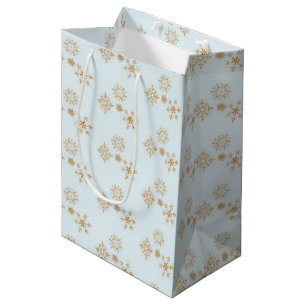 Goldene Schneeflocke auf Frosty Blue Christmas Pat Mittlere Geschenktüte