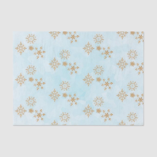 Goldene Schneeflocke auf Frosty Blue Christmas Pat Seidenpapier (Vorderseite)
