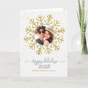 Goldene Schneeflocke auf Weiß mit Foto Weihnachten