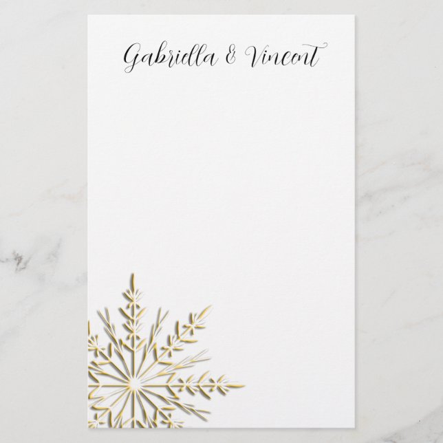 Goldene Schneeflocke bei der Winterhochzeit Briefpapier (Vorderseite)
