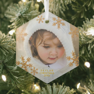 Goldene Schneeflocke Elegantes Minimalistisches Fo Ornament Aus Glas