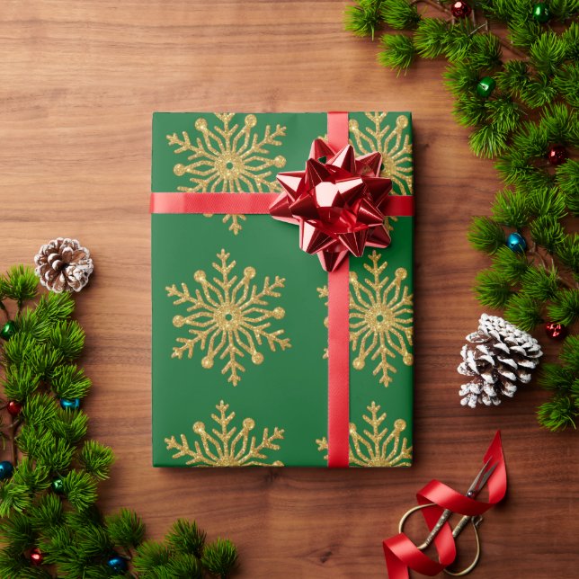 Goldene Schneeflocke Grünes Geschenkpapier (Feiertagsgeschenk)