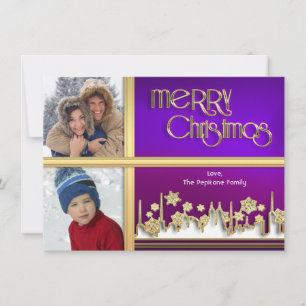Goldene Schneeflocke Lila Stadtbild Foto Xmas Card Feiertagskarte