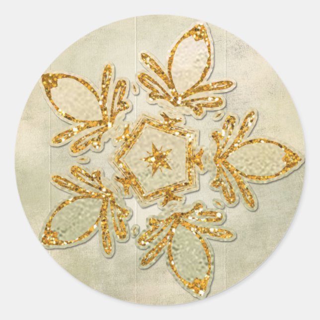 Goldene Schneeflocke Runder Aufkleber (Vorderseite)