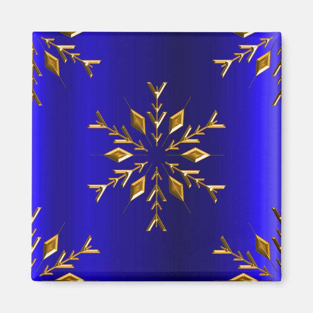 Goldene Schneeflocke zu Blauen Weihnachten Magnet (Vorne)