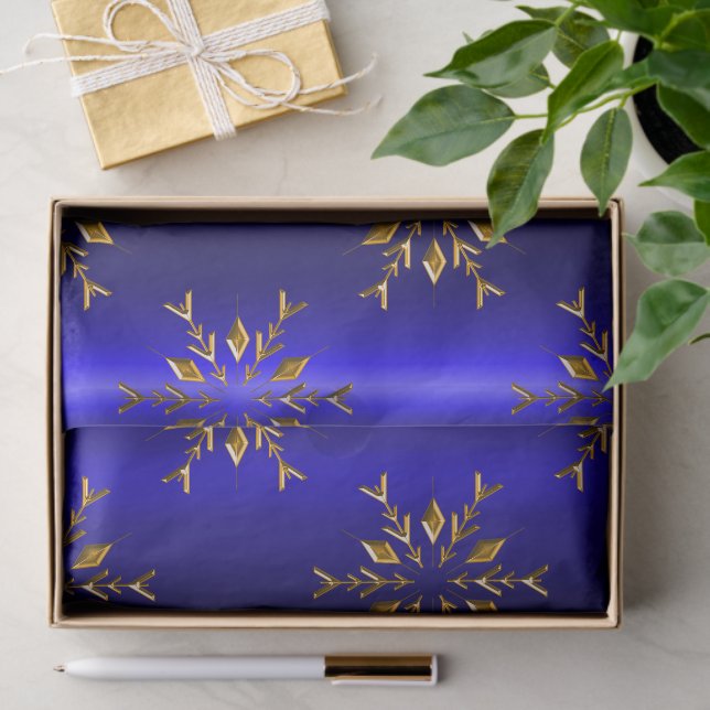 Goldene Schneeflocke zu Blauen Weihnachten Seidenpapier (Geschenk)