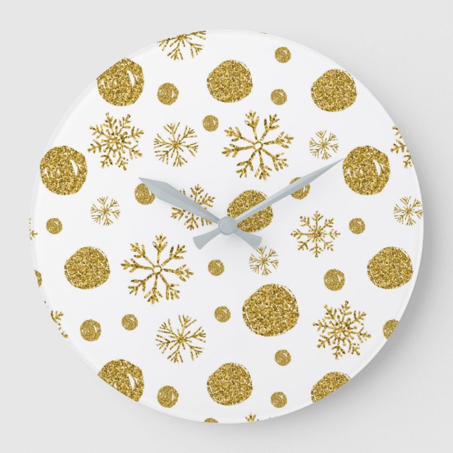 Goldene Schneeflocken 1 Große Wanduhr (Vorderseite)