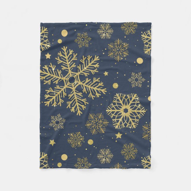 Goldene Schneeflocken auf der Marine Fleecedecke (Vorderseite)