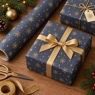 Goldene Schneeflocken auf optionalem Marineblau ID Geschenkpapier