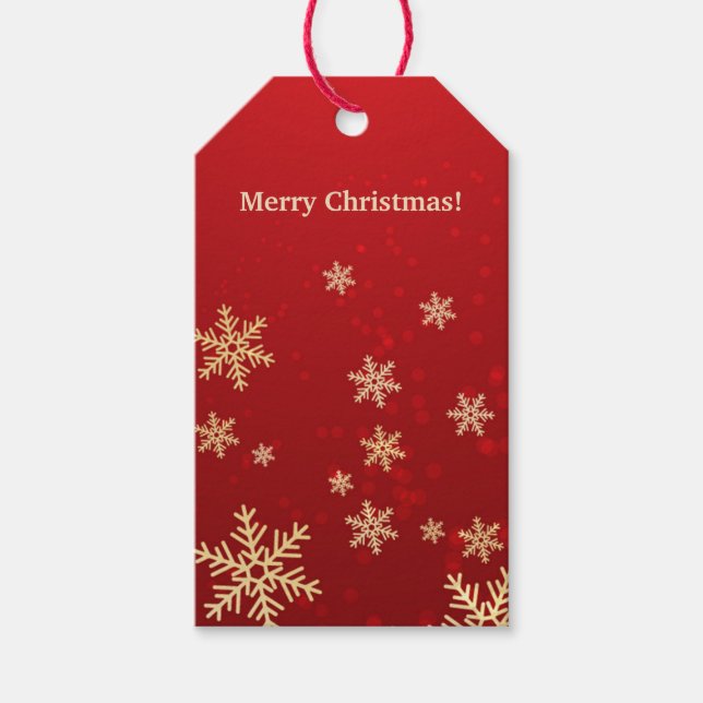 Goldene Schneeflocken auf roten Weihnachtsgeschenk Geschenkanhänger (Vorderseite)