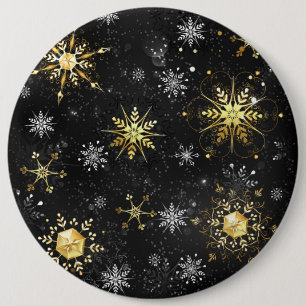 Goldene Schneeflocken auf schwarzem Hintergrund Button