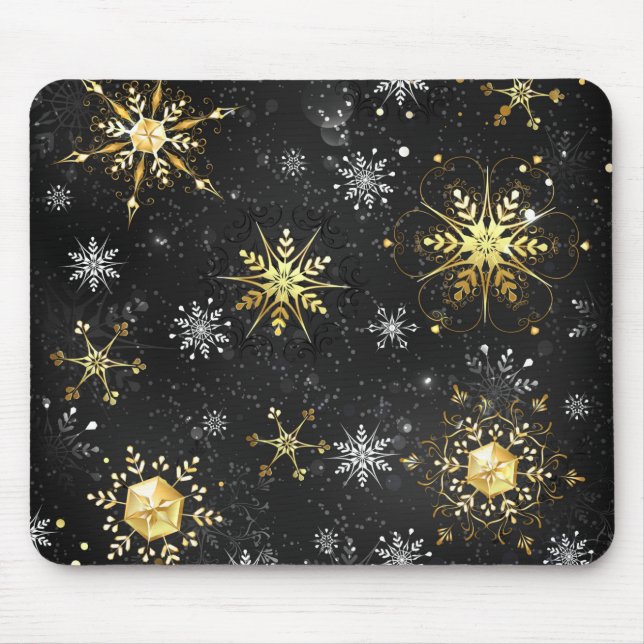 Goldene Schneeflocken auf schwarzem Hintergrund Mousepad (Vorne)