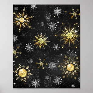 Goldene Schneeflocken auf schwarzem Hintergrund Poster